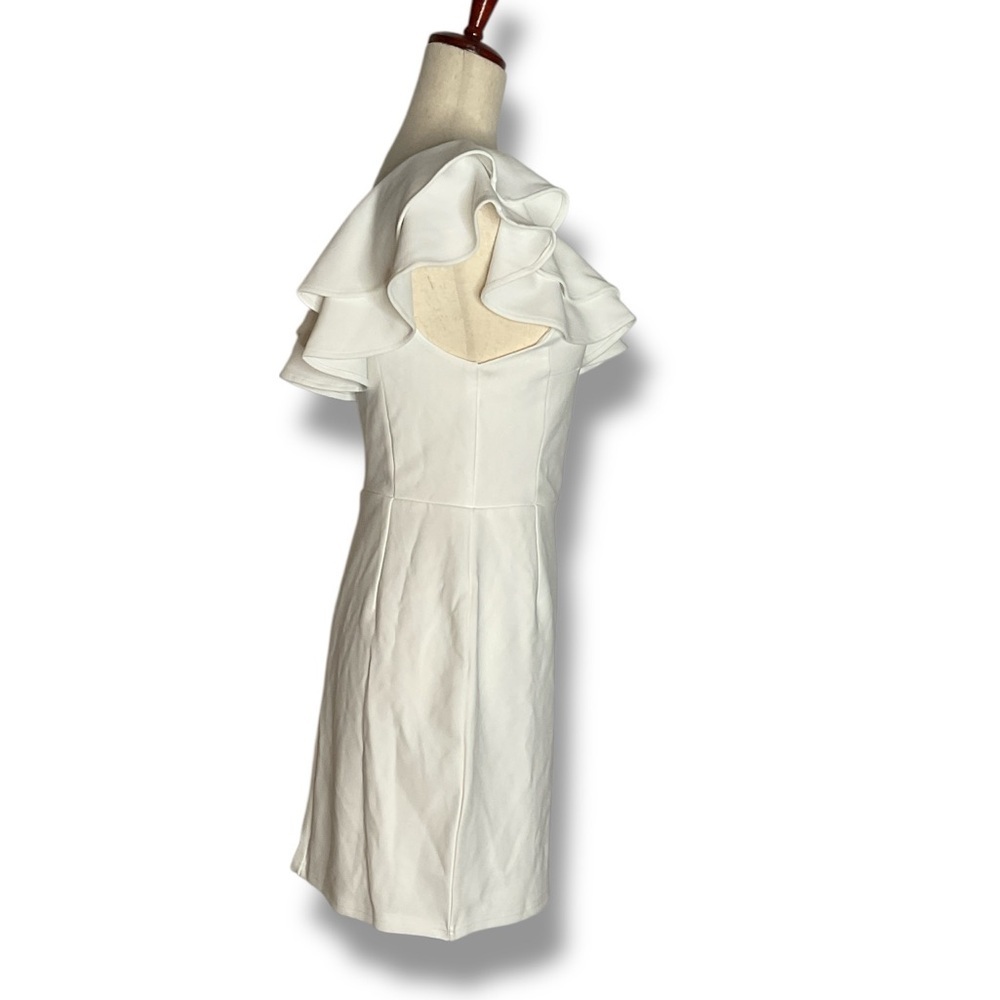 One-Shoulder White Ruffle Mini Dress - Picture 6 of 13
